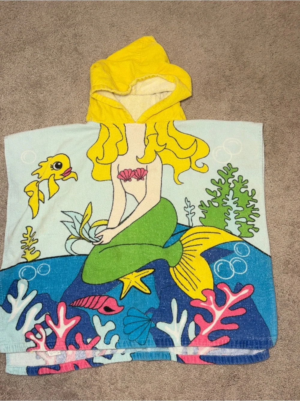 Kids Hooded Mermaid Poncho Towel - Yellow Hood, Multicolor